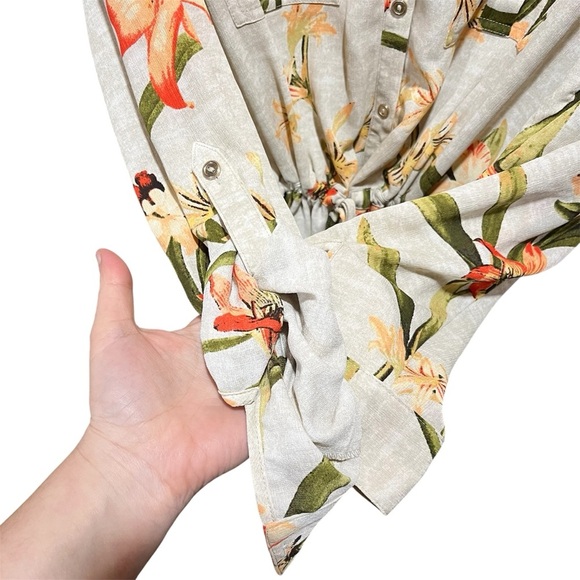 CHICO’S ~ NEW Spring Lily Utility Shirt Roll Tab Sleeves Waist Tie - Picture 4 of 10
